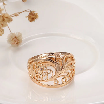 Trendy Unusual Fashion Filled Rose Gold of 14-Karat Purity Unique Hollow Pattern Romantic Ring - Fine Jewellery